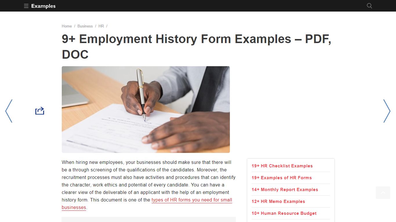 Employment History Form - Examples, Format, Pdf | Examples