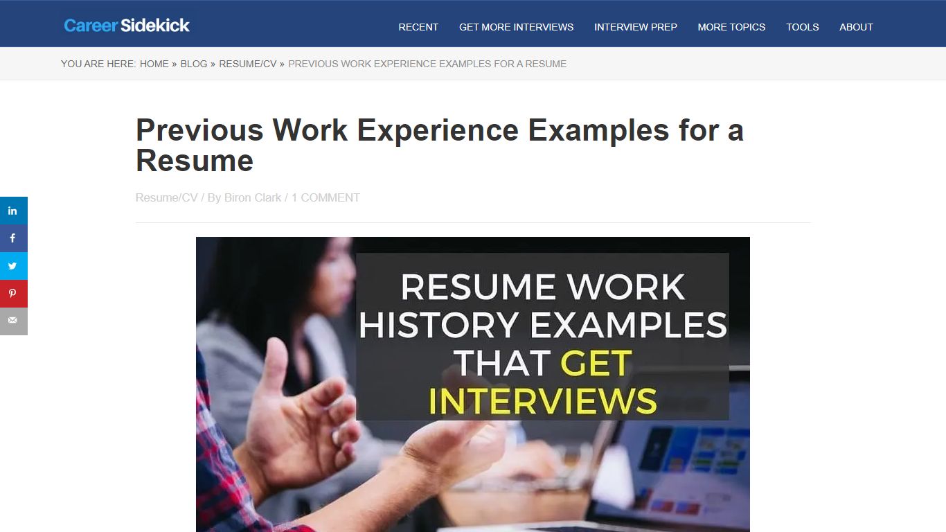 Previous Work Experience Examples for a Resume - Career Sidekick